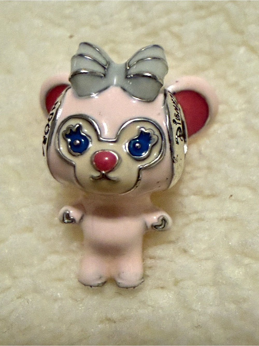 Pandora Pink Bow Bear Charm with Blue Eyes and Red Nose